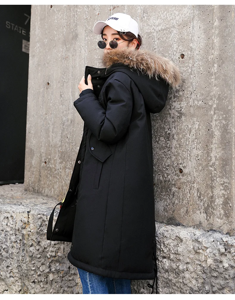 New Style down Jacket Women's X-long South Korea Loose And Plus-sized Thickening Large Fur Collar Versitile Fashion Couples