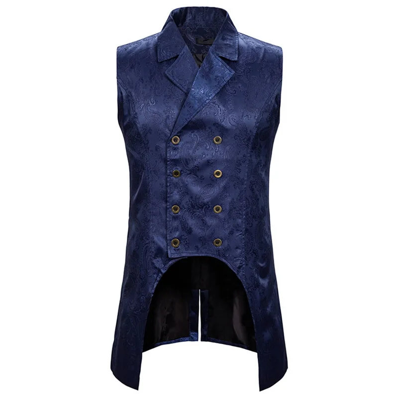 navy blue Мужской Готический смокинг жилет Викторианский стимпанк Косплей жилет двубортное жаккардовое пальто мужской жилет Хэллоуин жилет - Цвет: navy blue