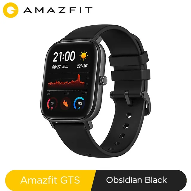 Black Глобальная версия Amazfit GTS, Смарт-часы, умные часы, gps, спортивные часы для бега, пульсометр 5 АТМ, водонепроницаемый браслет, AMOLED экран - Цвет: Black