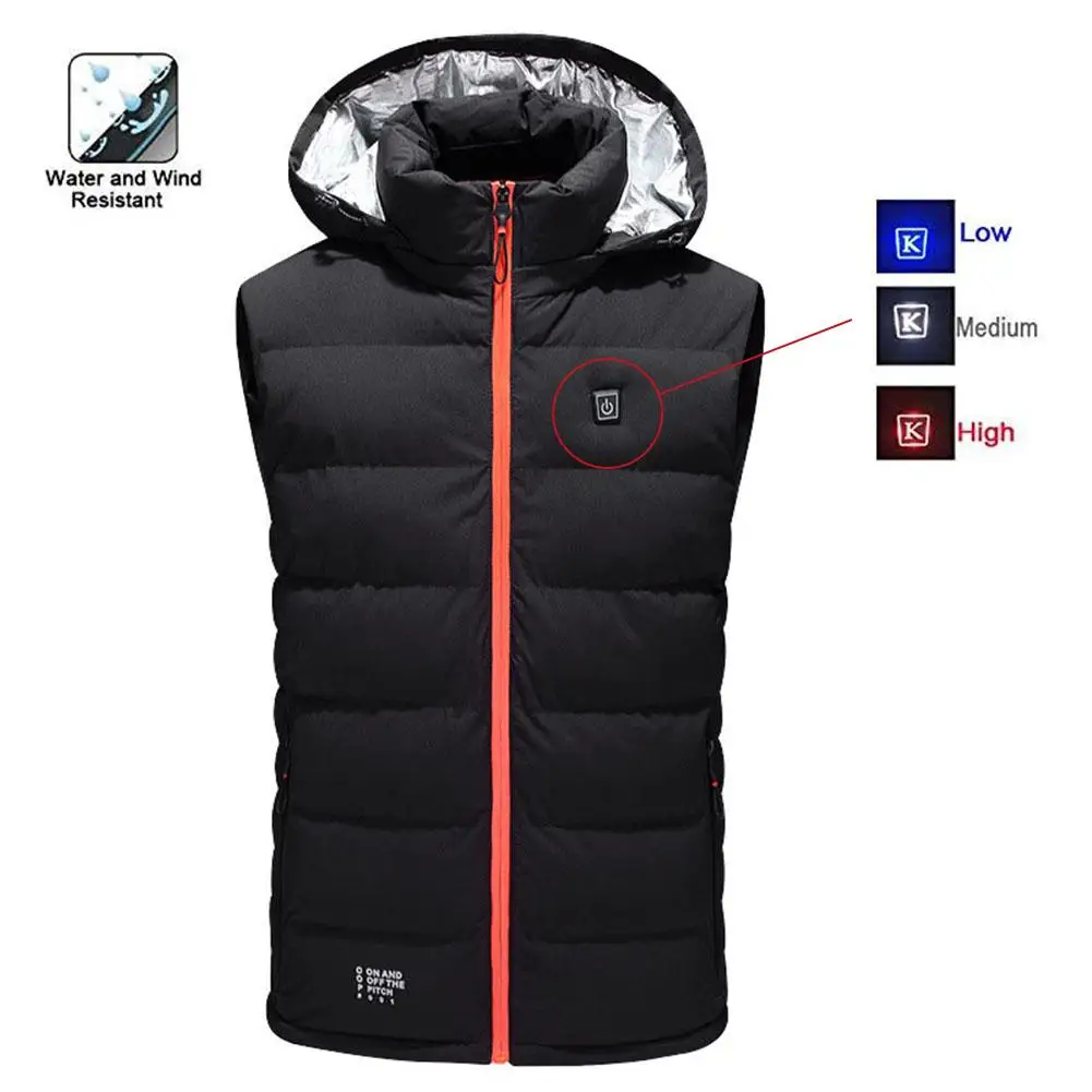 

Heated Vest Winter Down Youth Warm Jacket USB Charging Cotton Smart Heating Vest Hooded Electric Cotton Clothing Heating Clothes