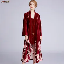 Высокое качество, женский ночной халат+ юбка, бархатная одежда для сна с принтом крана, комплект из 2 предметов, домашняя одежда, костюмы, осенне-зимние пижамы