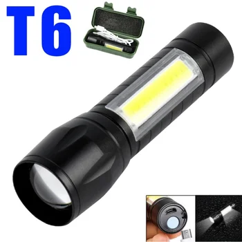 

Rechargeable LED COB Flashlight Portable Lamp 3-Mode USB Flashlight T6 Torch Zoomable Light