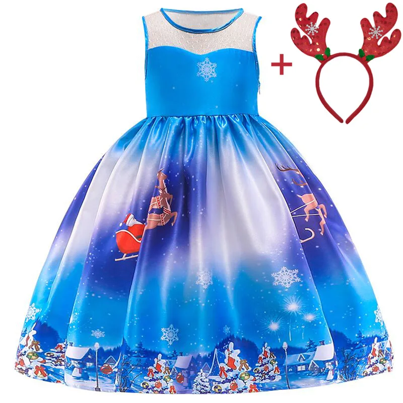 Новые рождественские платья для девочек, костюм, детское платье принцессы, праздничные платья на день рождения для маленьких девочек 3, 4, 5, 6, 7, 8, 9, 10 лет - Цвет: Blue