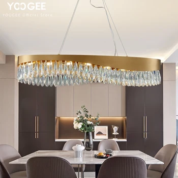 

New YOOGEE Modern Crystal Chandelier for Home LED Chandeliers Dining room Brass Steel Lamps Rectangle Hanglamp Indoor Lighting