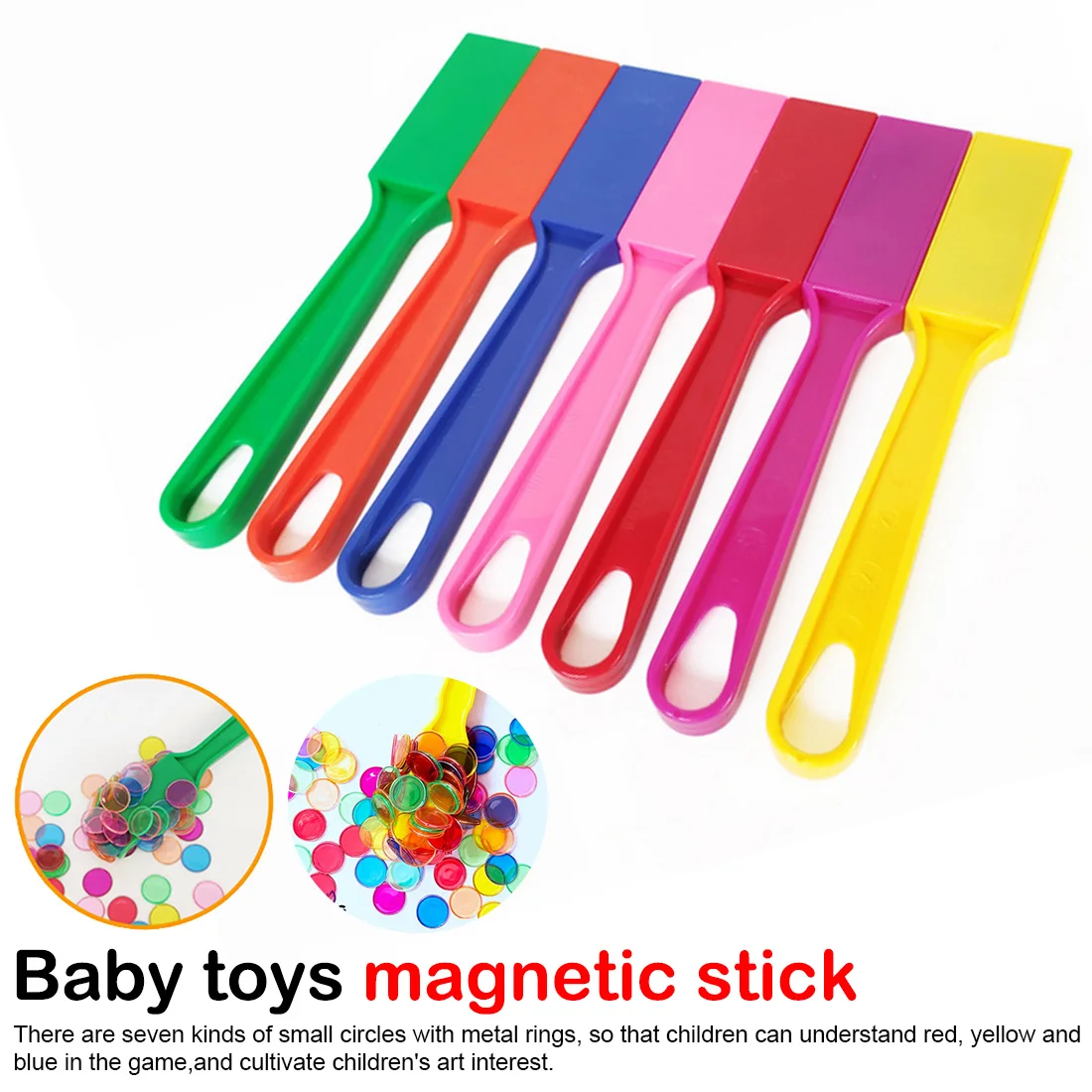 

Magnetic stick tiles with metal loop 100pcs Baby toy Educational learning toys Bingo Chip set with transparent round Random Colo