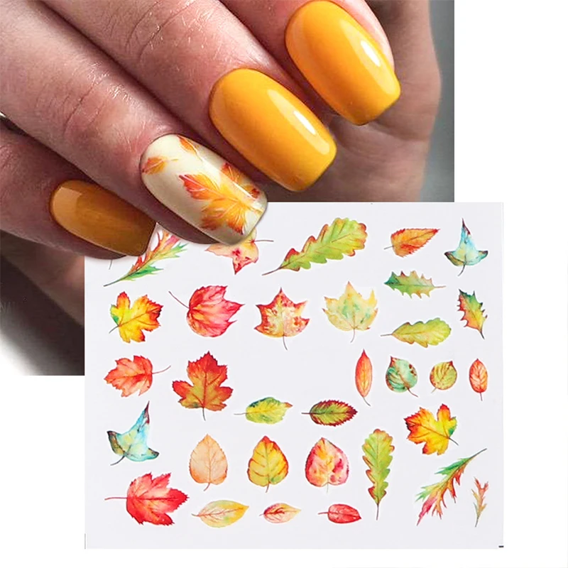 

Fall Yellow Gold Sticker for Nails Marple Leaf Slider Decals Water Nail Art Autumn Polish Manicure Wraps Decoration