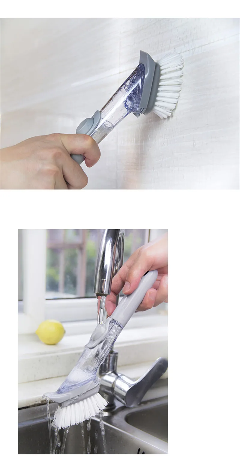 2 в 1 длинная ручка щетка для чистки со съемной щеткой Насадка для губки диспенсер для мыла набор кистей для мытья посуды кухонные инструменты для чистки