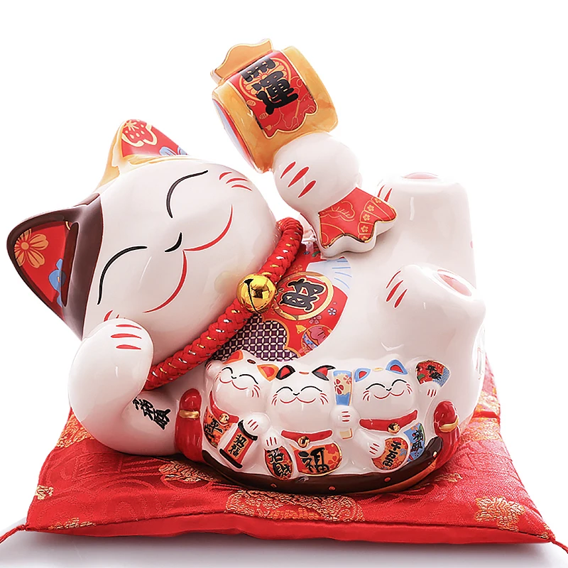 

8 inch Japanese Ceramic Lucky Cat Maneki Neko Money Box Fortune Cat FengShui Crafts Centerpiece Home Desktop Decoration Gift