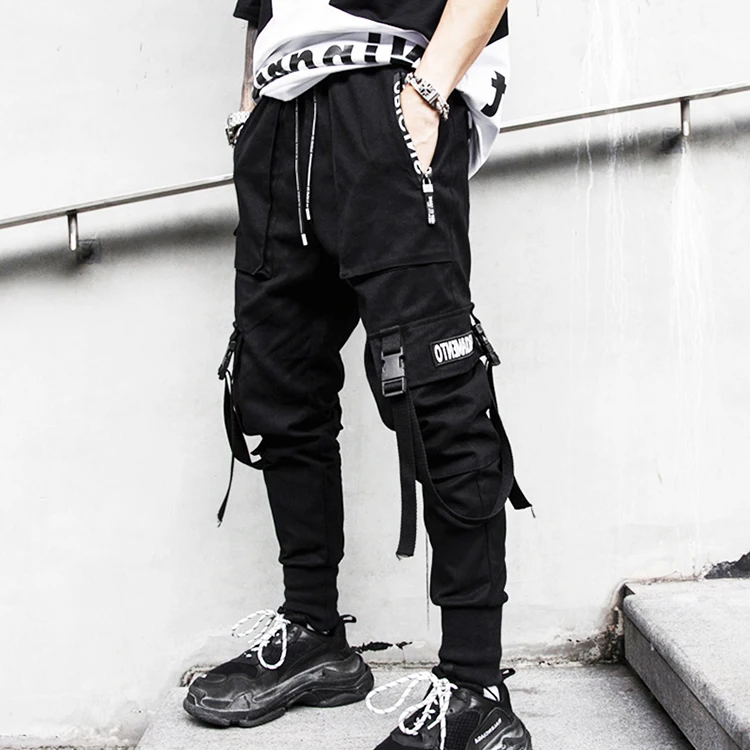 Calça escura masculina bybbons, hip hop streetwear