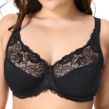 

Full Coverage Women's Non Padded Underwire Lace Sheer Minimizer U/W Bra Female Lingerie 34 36 38 40 44 C D DD E F G H