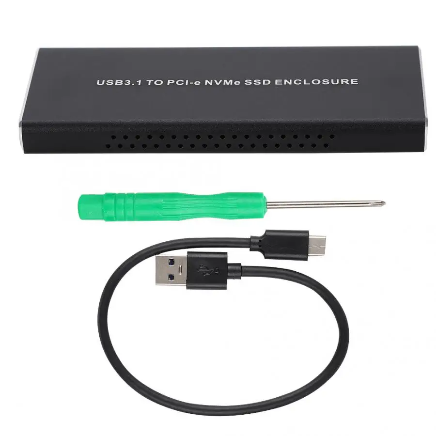 

M.2 NVME to USB3.1 Portable Metal Hard Disk Box M2 SSD PCIE to Type-C SSD Enclosure Black