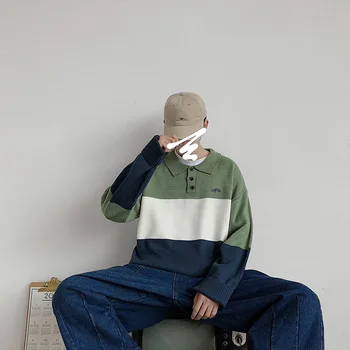 

2019 Autumn And Winter New Korean Version Of European And American Thick Fashion Casual Stitching Lapel Sweater