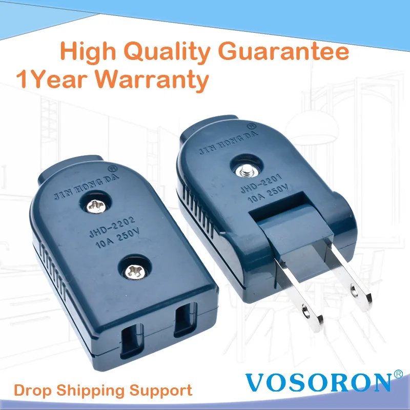 US-American-2-Pin-AC-Electrical-Power-Male-Plug-Female-Socket-Outlet ...