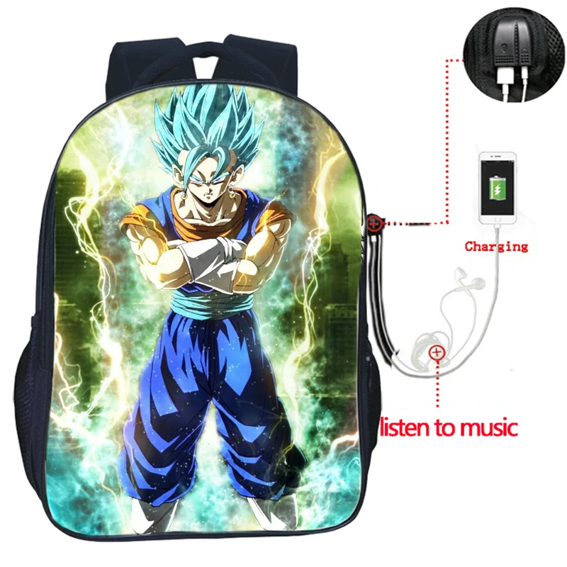 Высокое качество аниме Dragon Ball USB зарядка Рюкзак Гоку Вегета школьные сумки модные мужские и женские рюкзаки Повседневный Рюкзак - Цвет: 1