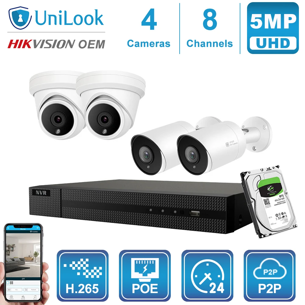 Hikvision OEM 8CH 4 к NVR 5MP купол/пулевые смешанные POE IP Камера 4/6/8 шт. комплект открытый системы безопасности CCTV NVR Kit с 1/2/4 ТБ HDD
