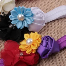 Европейский и американский, детский головной убор, классический цвет, роза, Подсолнух, три цветка, повязка для волос для новорожденных, 8 цветов