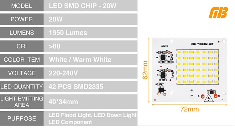 Светодиодный чип 10 Вт 20 Вт 30 Вт 50 Вт 100 Вт SMD2835 220 В Смарт IC бусины для Светодиодный прожектор лампа без необходимости драйвер теплый холодный белый