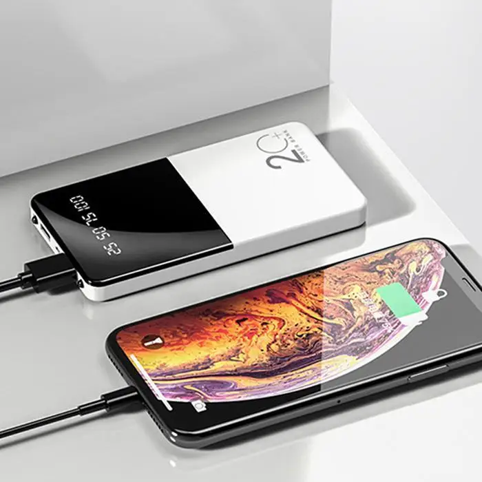 Power Bank 20000mAh портативное зарядное устройство зеркало внешняя Внешняя батарея свет power bank 2 фары для Xiaomi iPhone samsung