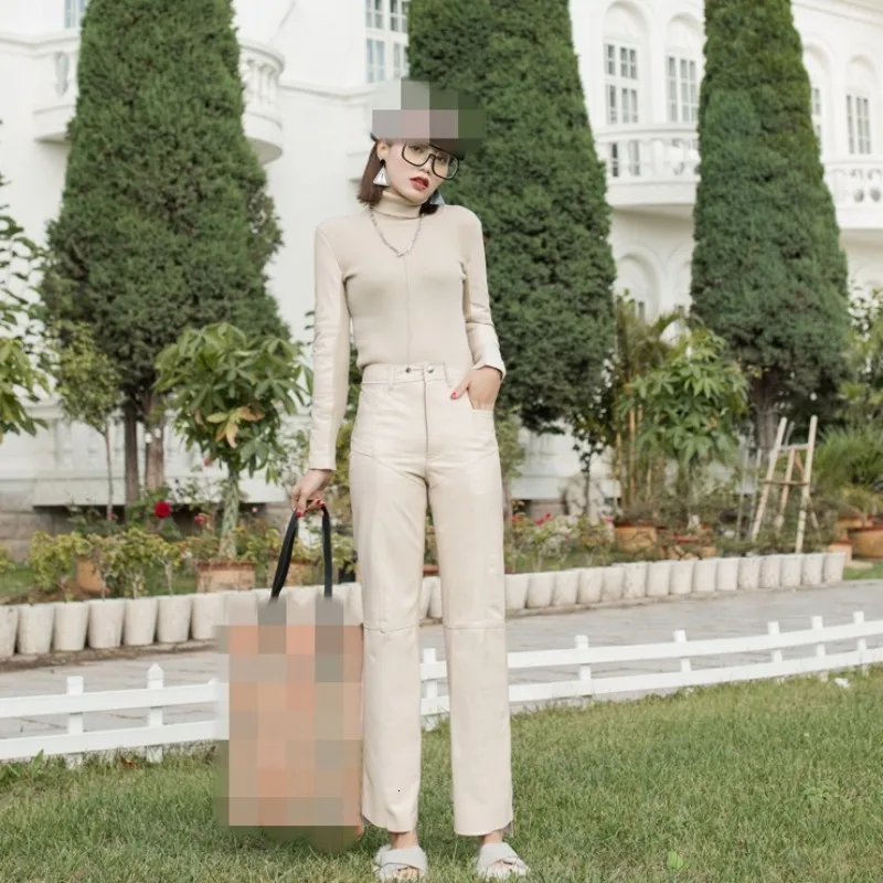 Новые кожаные штаны настоящие женские разноцветные овчины настоящие штаны
