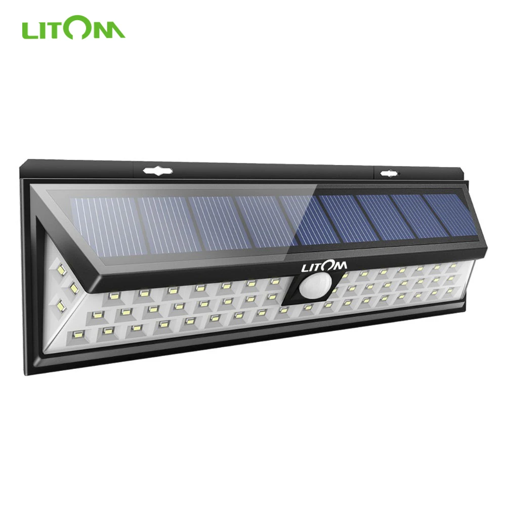 LITOM 54 LED Solar Wall Light Lamp Outdoor Garden Super Bright Wide Angle Security Lights Waterproof Luz Solar Led Para Exterior