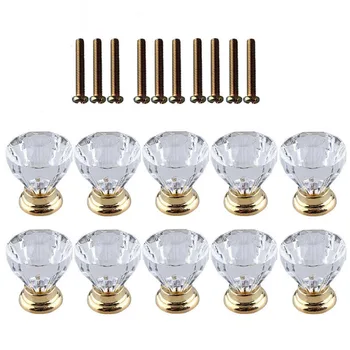 

10 Pcs Crystal Glass Door Handle Drawer Cabinet Furniture Kitchen Handle Diamond Dressing Table Knob