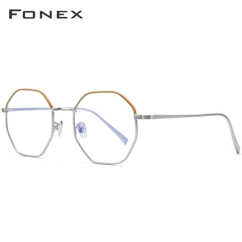 FONEX, чистый титановый рецепт, очки для мужчин, ультралегкие, полигон, близорукость, оптические очки, оправа для женщин,, женские очки, 880 - Цвет оправы: Orange Silver