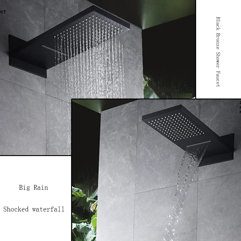 Thermostatic shower system Waterfall shower faucet Wall mounted column Hot and cold mixing valve bathroom shower faucet set thermostatic mixing valve