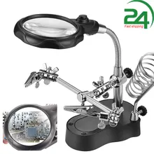 Estação de ferro de solda suporte com clipe de lupa de solda braçadeira terceira mão ajudando desktop ferramenta de reparo de solda lente autoescurecimento solda