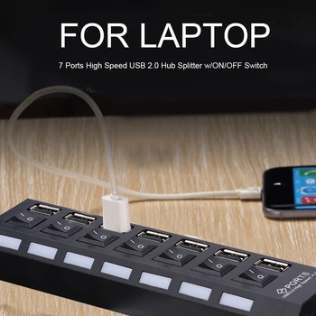 

LED USB 2.0 Adapter Hub 7 Ports Widely Compatible High-speed Power ON/OFF USB Splitter Dock Cable for MacBook Laptop