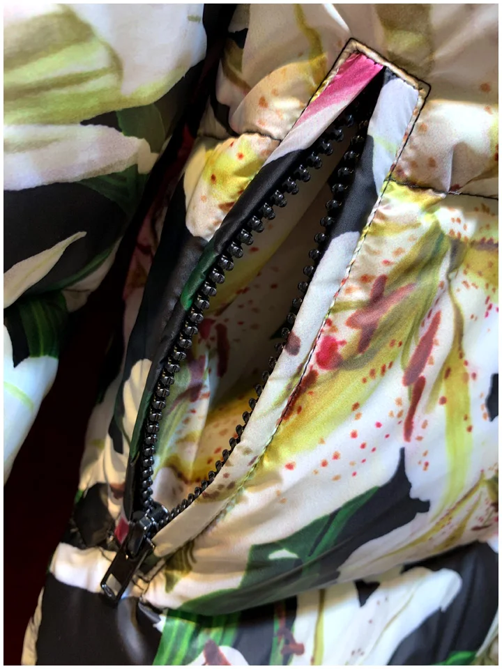 Svoryxiu Роскошные Подиумные куртки с цветочным принтом лилии на белом утином пуху пальто Женская модная зимняя пуховая куртка с длинными рукавами верхняя одежда