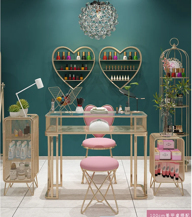 Economic double manicure table and chair set simple modern iron net red manicure table single