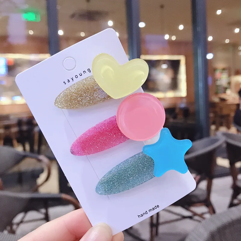 Yellow Heart Дикое 3 шт./компл. акриловые блестки для волос заколки для волос для девочек заколки круглой формы в форме сердца звезда заколки для волос Для женщин Шпильки женские аксессуары для волос - Цвет: Yellow Heart