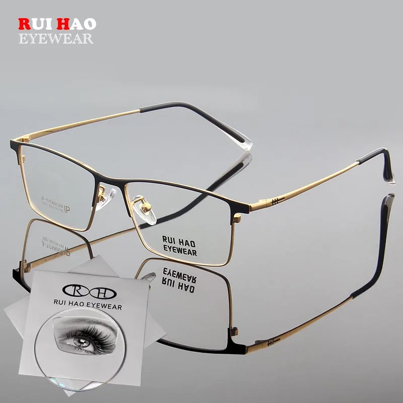 Anpassen Brillen Retro Rechteck Titan Rahmen Füllen Harz Linsen Hyperopie Myopie Progressive Brille Männer