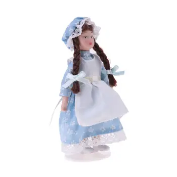 

1:12 Dollhouse Miniature Doll Standing Porcelain Rag Baby Twist Braid Girl Dolly