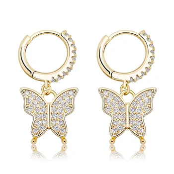 

2020 New 9Mm Butterfly Women Earrings Gold Color Iced Out Cubic Zirconia Earrings Hip Hop Fashion Jewelry for Women Gift