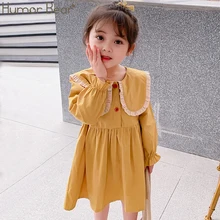 Humor Bear/ г. Новое Брендовое осеннее платье для девочек корейское плиссированное платье с длинными рукавами и большим отворотом модная детская одежда принцессы