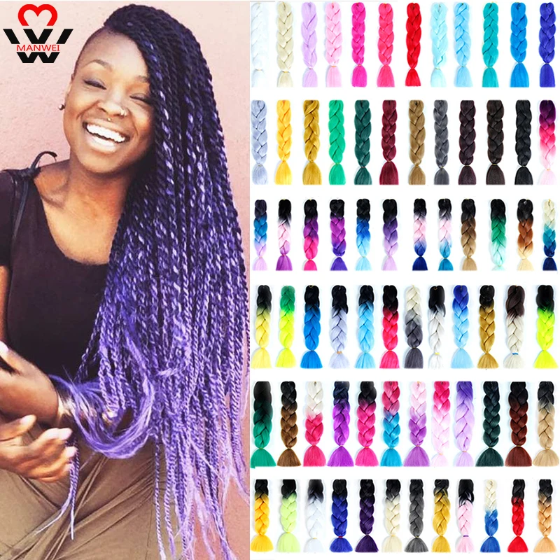 

MANWEI 24 Inch Jumbo Ombre Synthetic Kanekalon Braiding Hair For Crochet Braids False Hair Extensions For Women
