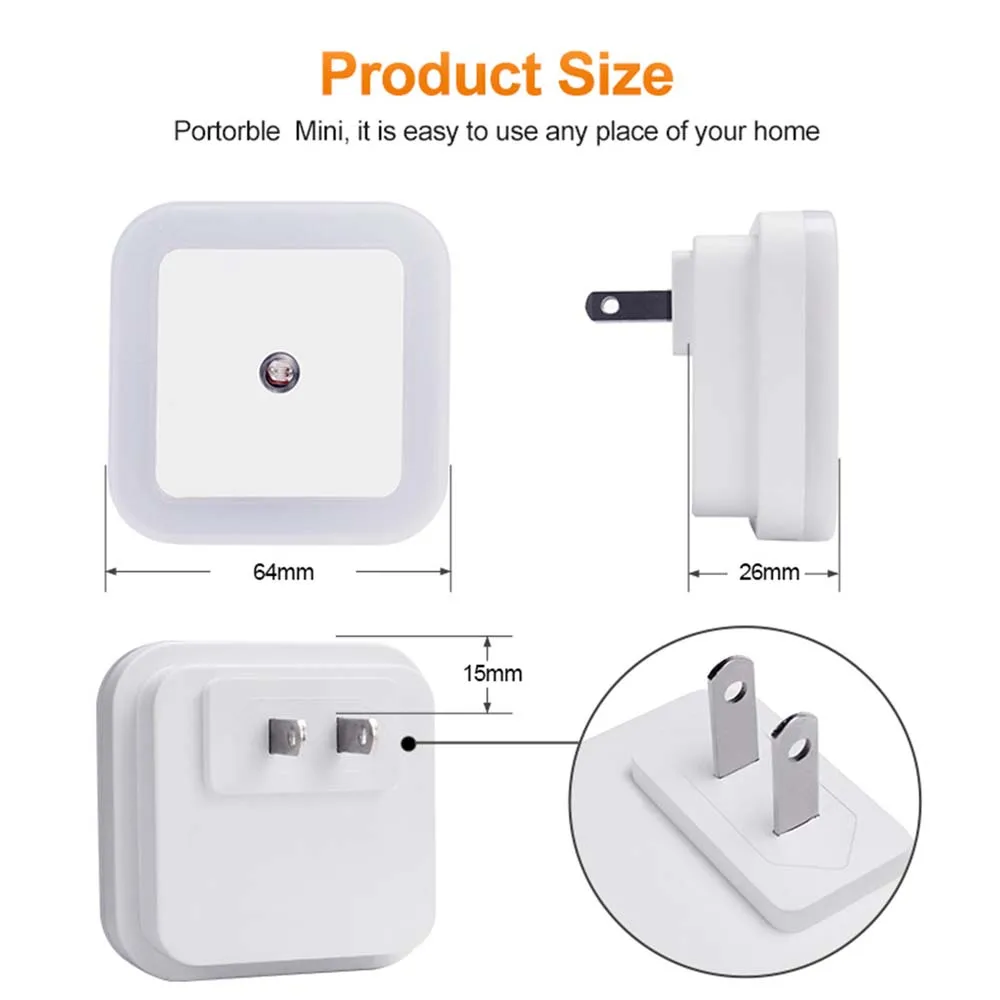 LED Mini Square Night Light Sensor Control EU US Plug Night Light Lamp For Children Kids Living Room Bedroom Corridor Lampara 6