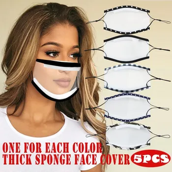 

5pc Transparent Mask Prints Masque Breathable Washable Adjustable Mondkapjes Mouth Caps Reusable Mascarillas Earloop Face Masks
