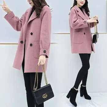 

Women Solid Woolen Coat Loose Fashion Autumn Winter Jacket