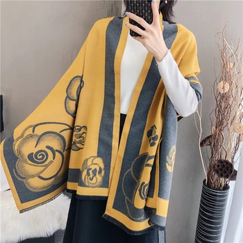 

Classic double-sided scarf women flower imitation cashmere women scarf 2020 autumn winter warm mid-length shawl wrapped blanket