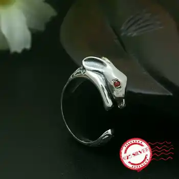 

S925 sterling silver men's ring handmade personality classic retro style cute red eyes rabbit shape lover jewelry gift 2018 new