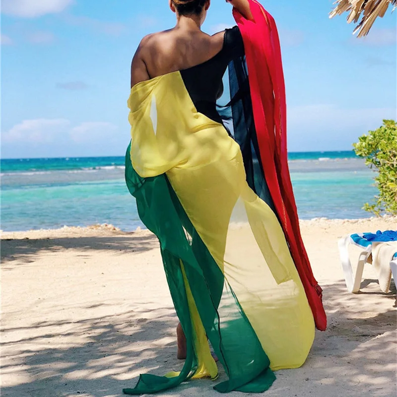 Летняя накидка Saida de Praia 2019 шифоновое пляжное длинное платье туника для женщин