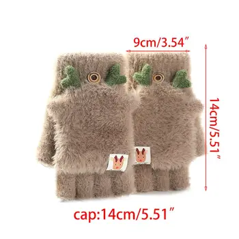 

Womens Winter Plush Warm Fingerless Gloves Christmas Antlers Convertible Mittens D08E