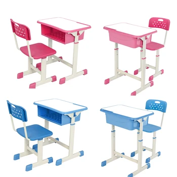 

60x40x(63-75)cm Two Colors Adjustable Student Desk and Chair Kit with Drawer Handy hook Pen groove