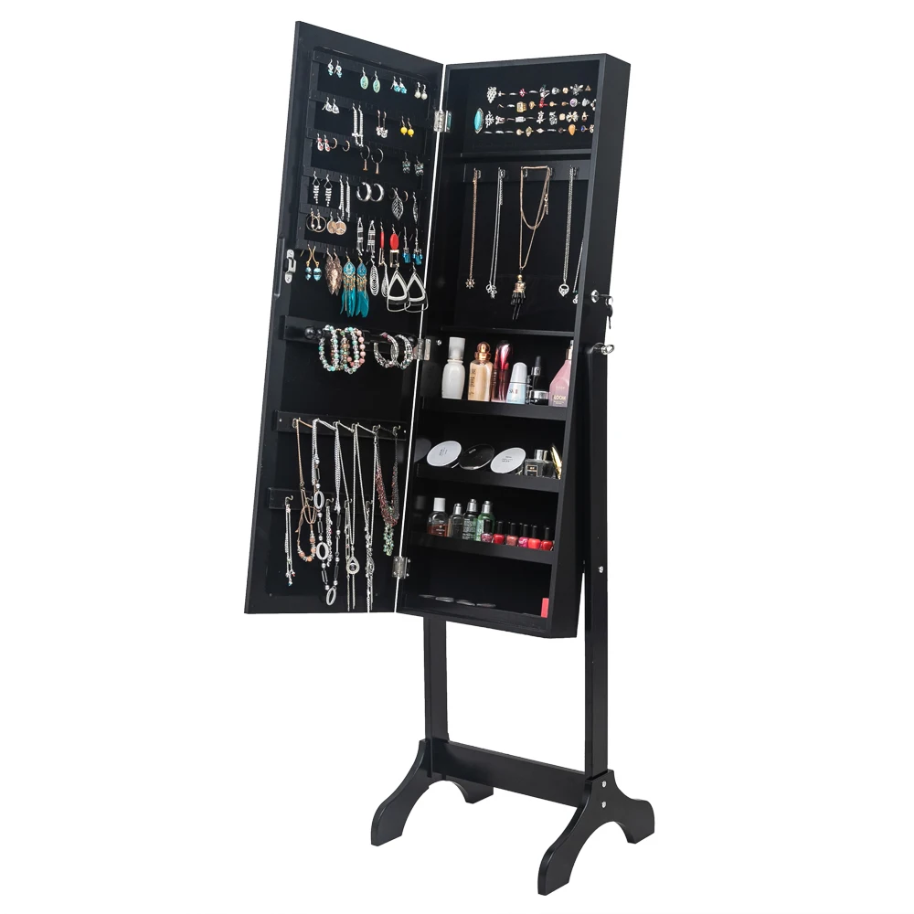 

Non Full Mirror Wooden Floor Standing 4-Layer Shelf Jewelry Storage Adjustable Mirror Cabinet *Black Dressers 37.08 x 9.91 x 107