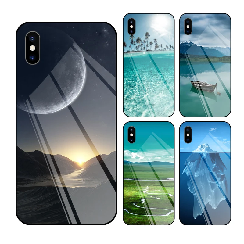 Glass Case on the For iPhone 11 Pro X XR XS Max Tempered Glass Phone Cases iPhone 8 7 6 6S Plus 5 5S SE Back Cover Case Coque