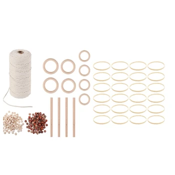 

1set Macrame Cord Soft Cotton Rope for Plant Hanger & 20Pcs Bamboo Rings Hoops Macrame Rings Dreamcatcher Rings Hoops