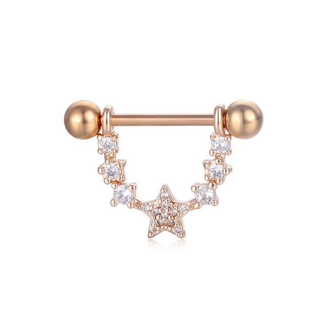 14G Nipple Piercing Ring Jewelry Flower Nipple Crystal Ring Star Rosegold Piercing Ring Monn Pircing Horns Zircon Nipple
