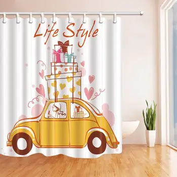 

Life Style with Small Car and Laguage Bath Curtain Polyester Fabric Waterproof Shower Curtain 69X70 in Shower Curtains Hooks